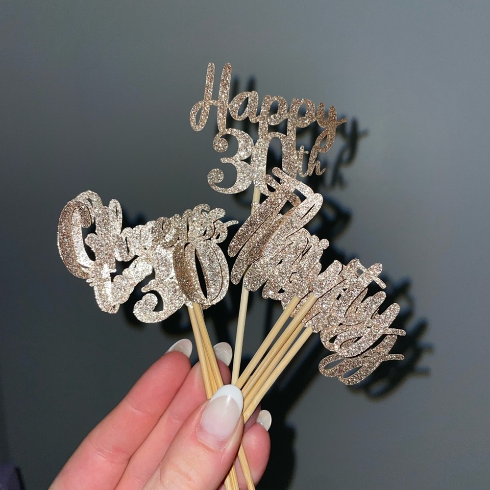 Rose Gold Glitter Happy 30th Birthday Cake Toppers